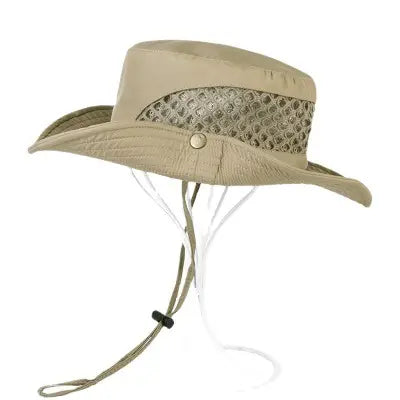 Men Sun Hat Beige Mesh Adjustable Chin Strap