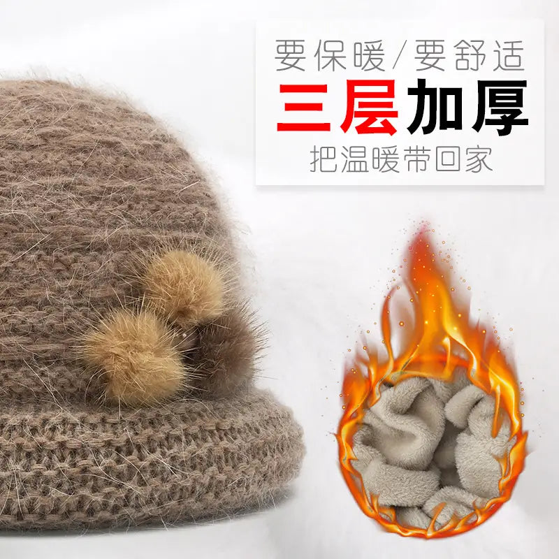 Warm Wool Pom Pom Hat for Women