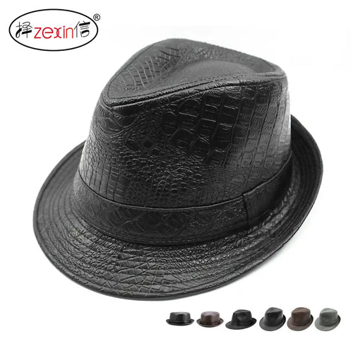 Black Croc PU Leather Hat for Men Women