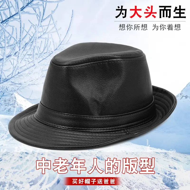 Black Croc PU Leather Hat for Men Women