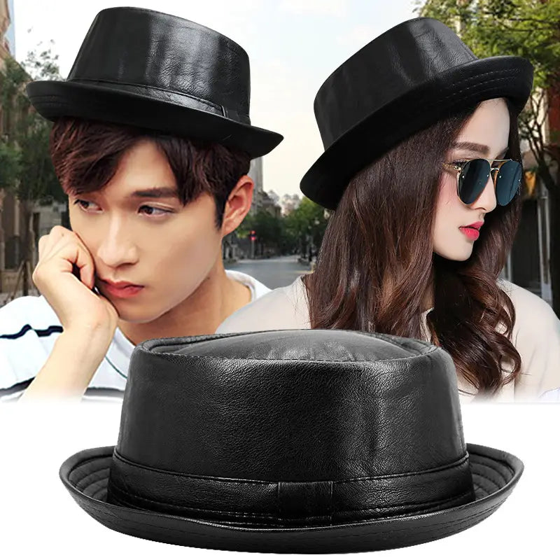 Black Croc PU Leather Hat for Men Women