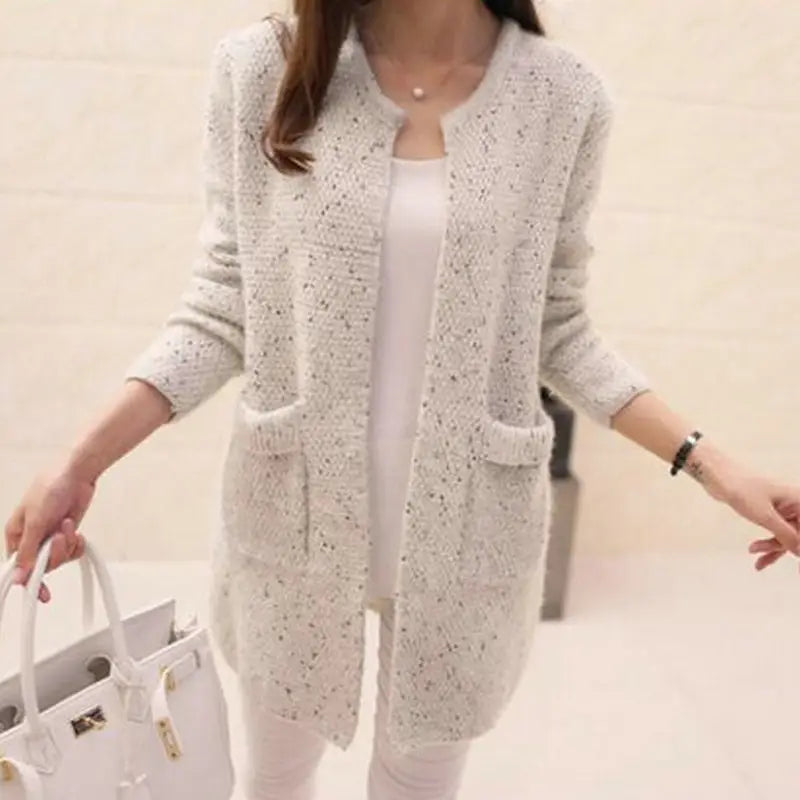 Women Light Blue Mohair Mid-Length Cardigan