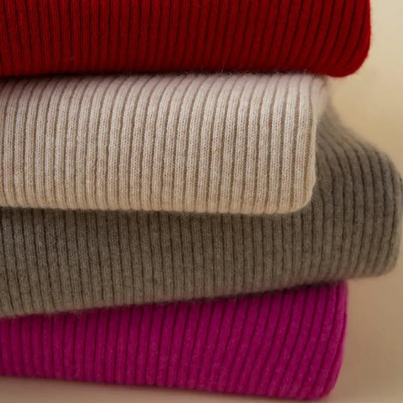 Women High Neck Ribbed Sweater White Slim Fit Spring