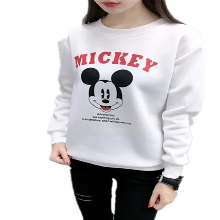 Women Cartoon Sweatshirt Loose Plus Size Black Fleece Lined