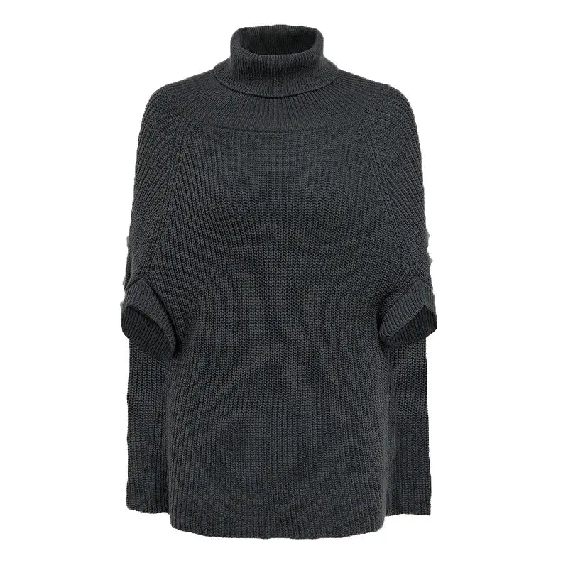 Women Knitted Cloak Poncho Sweater Camel Brown Loose Fit