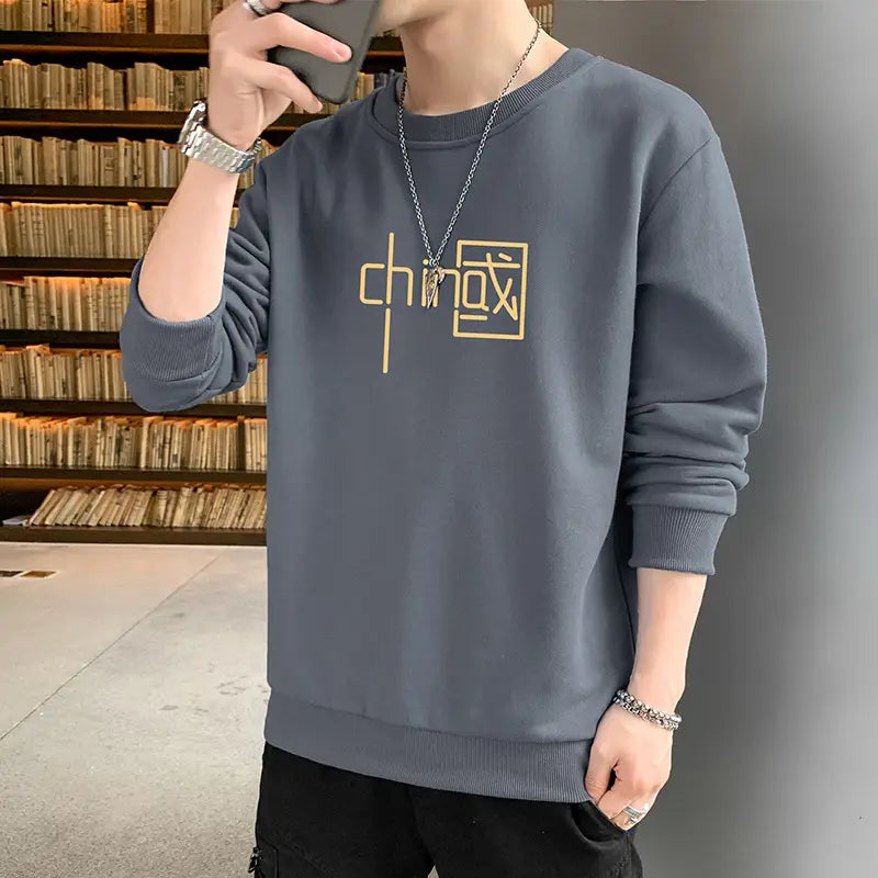 Men Long Sleeve Crew Neck Sweater White Summer