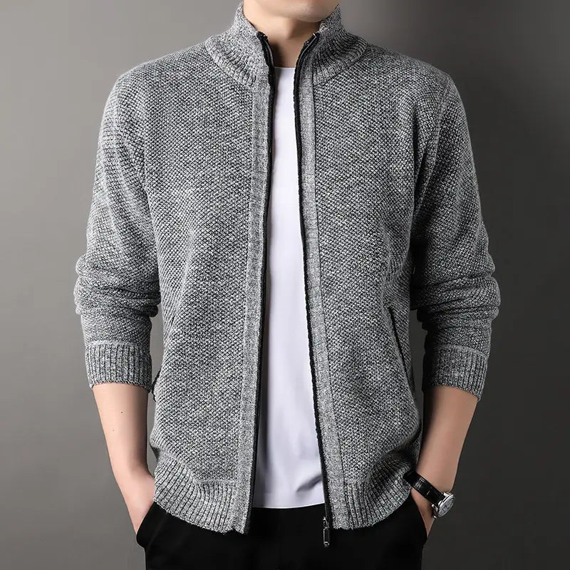 Men Knitted Zip-Up Cardigan Gray Autumn Casual Wear