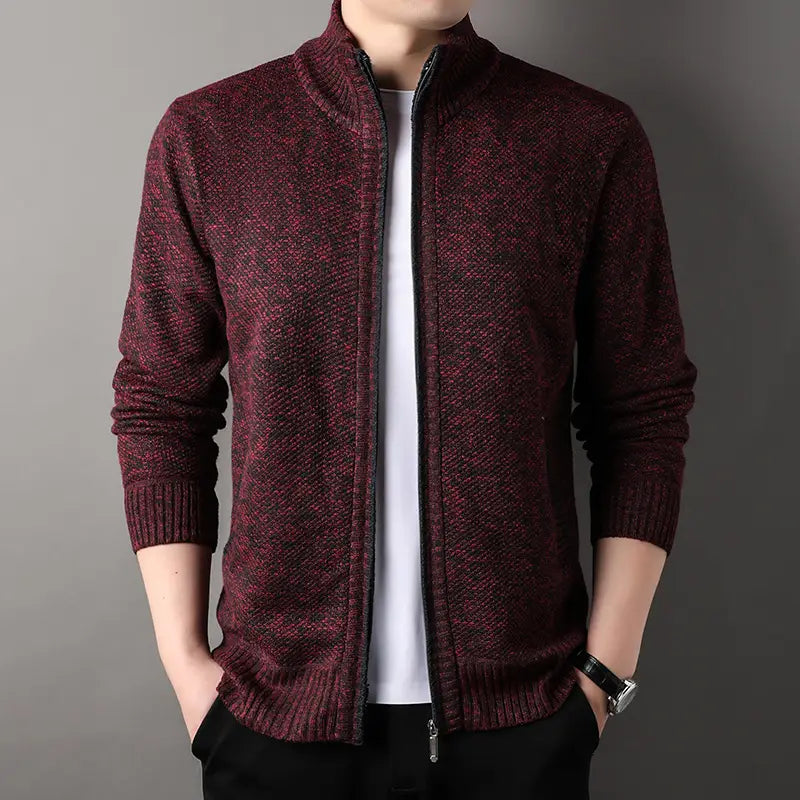 Men Knitted Zip-Up Cardigan Gray Autumn Casual Wear