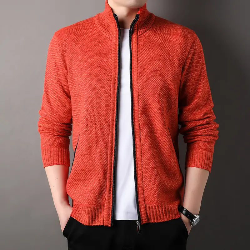 Men Knitted Zip-Up Cardigan Gray Autumn Casual Wear