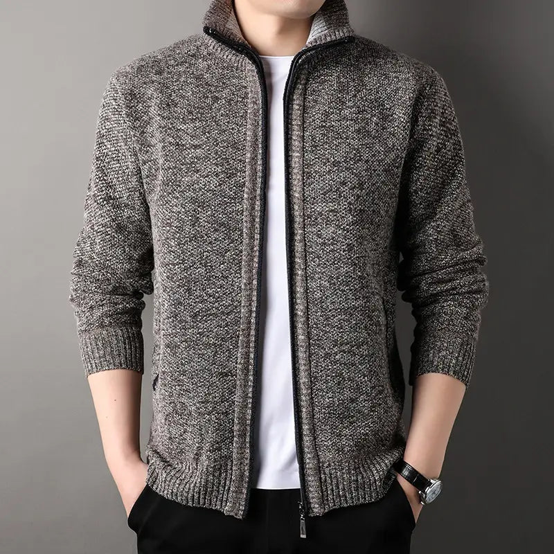 Men Knitted Zip-Up Cardigan Gray Autumn Casual Wear