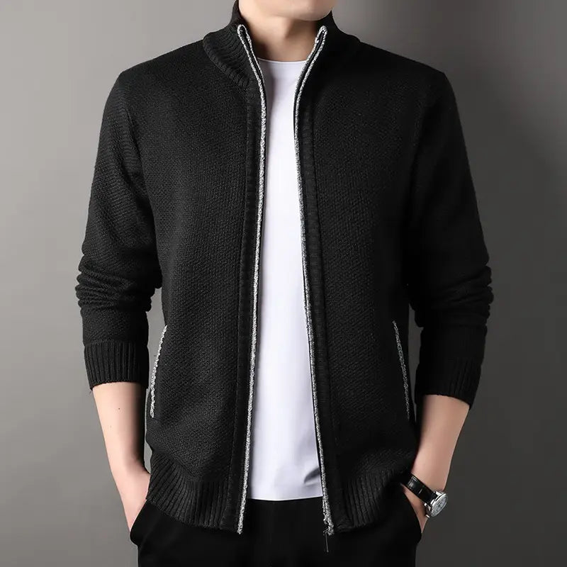 Men Knitted Zip-Up Cardigan Gray Autumn Casual Wear