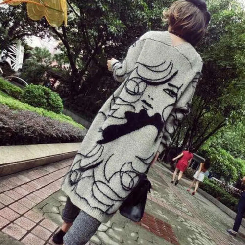 Women Flocking V-Neck Long Sweater Autumn Loose Plus Size