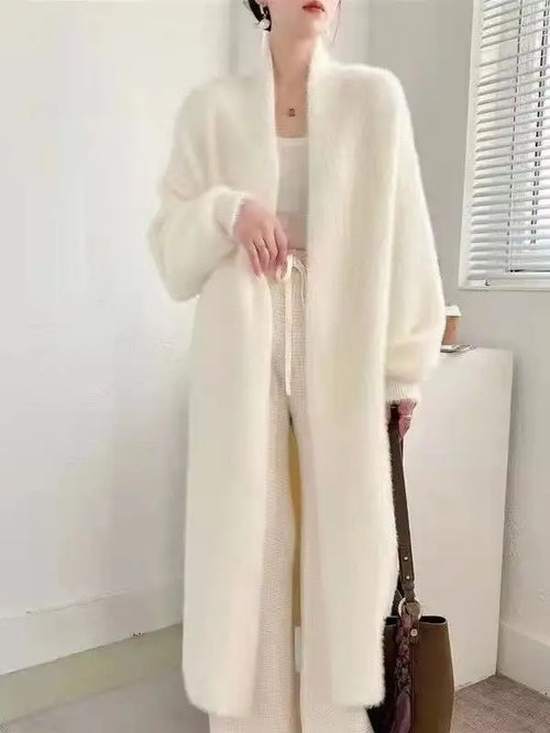 Women Faux Mink Velvet Long Cardigan Winter Loose Knit