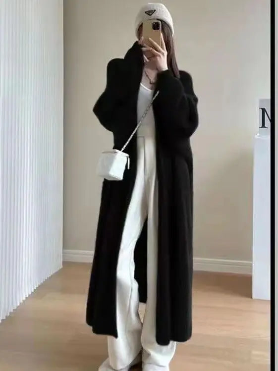 Women Faux Mink Velvet Long Cardigan Winter Loose Knit