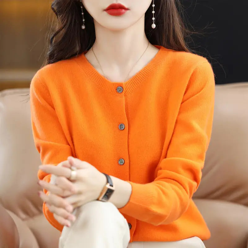 Women Purple Knitted Cardigan Spring Long Sleeve