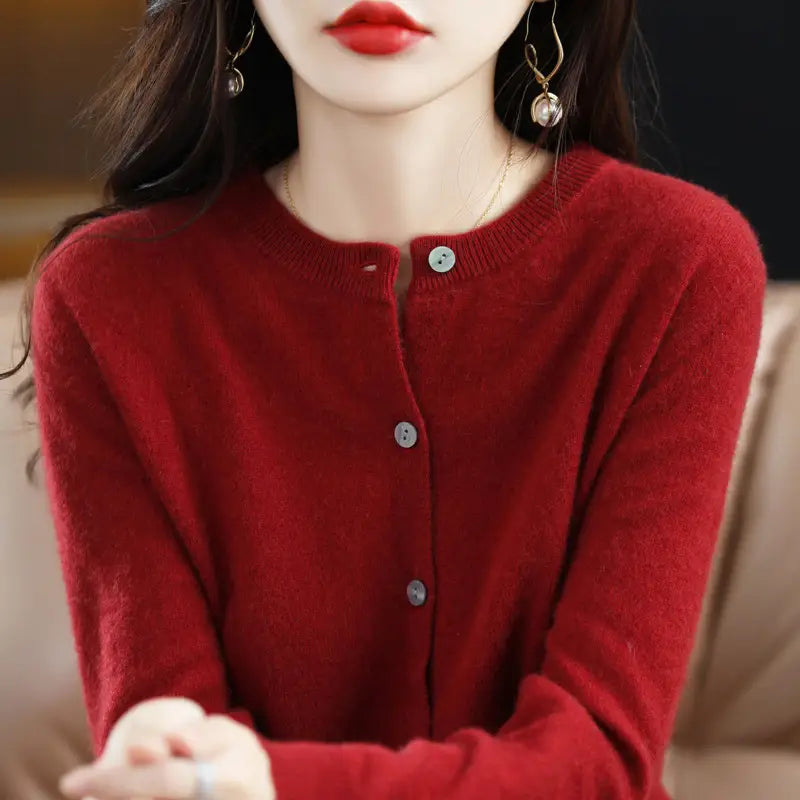 Women Purple Knitted Cardigan Spring Long Sleeve