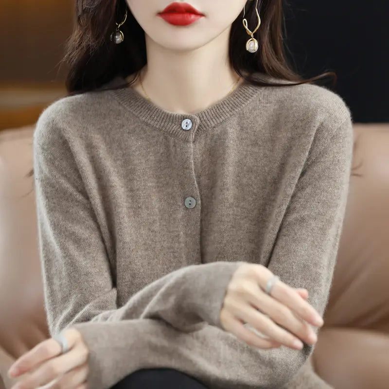 Women Purple Knitted Cardigan Spring Long Sleeve
