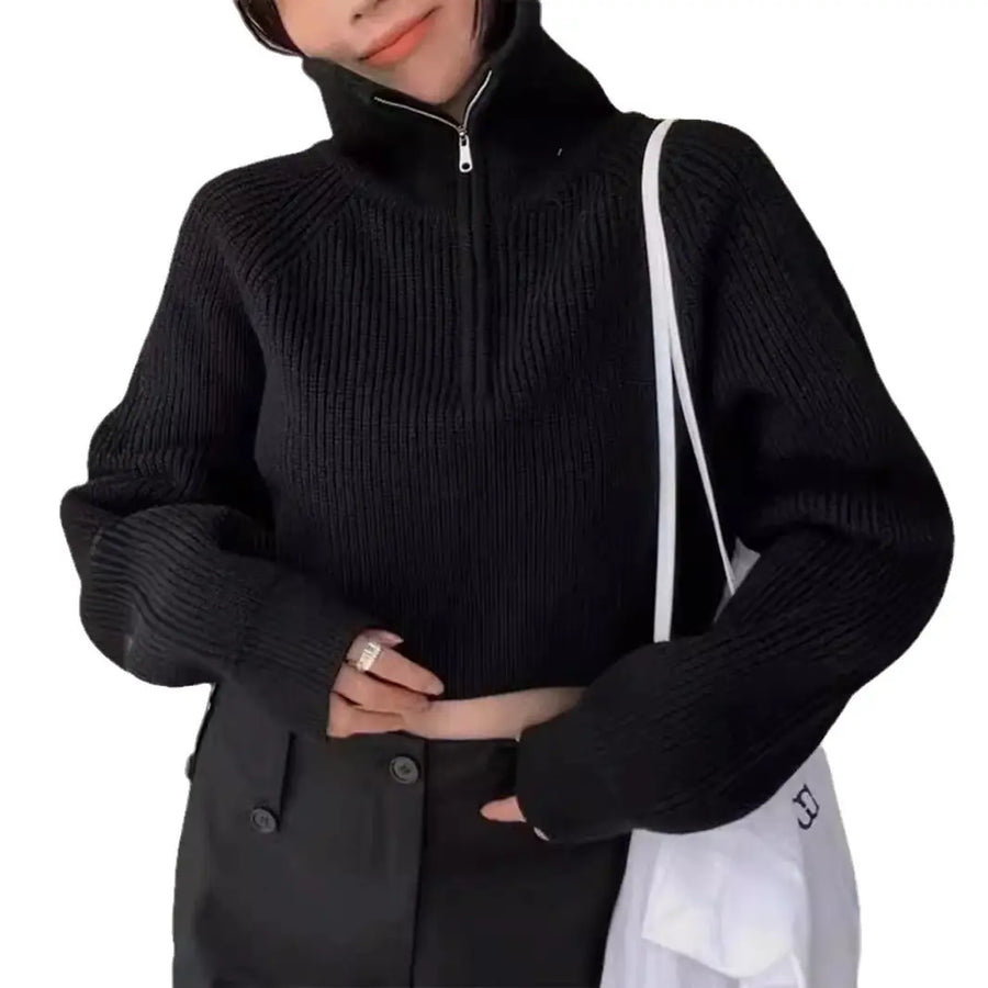 Women Half-Zip Turtleneck Sweater Slim Fit Winter