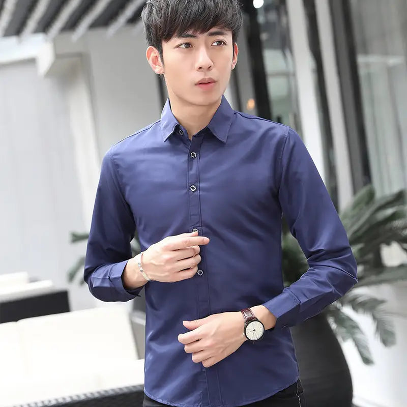 Men Slim Fit Black Long Sleeve Shirt New