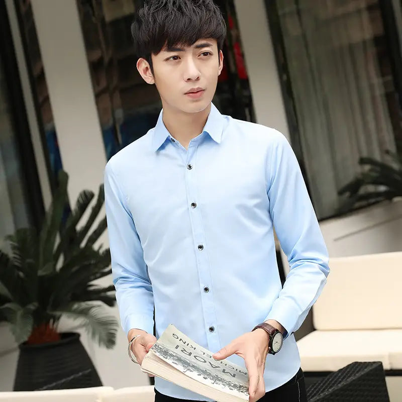 Men Slim Fit Black Long Sleeve Shirt New
