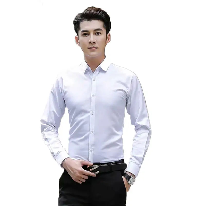 Men Slim Fit Black Long Sleeve Shirt New