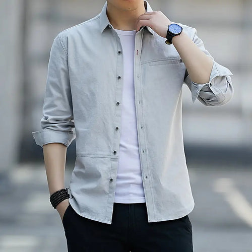Men Slim Fit Long Sleeve Shirt White Office Work