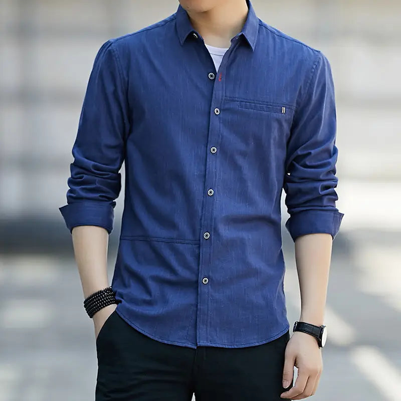 Men Slim Fit Long Sleeve Shirt White Office Work