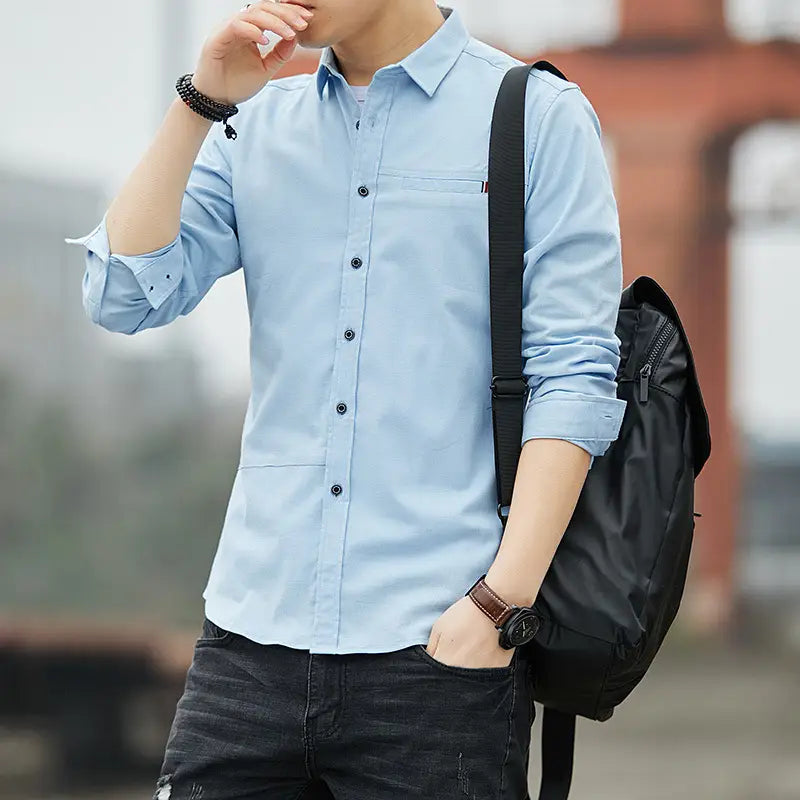 Men Slim Fit Long Sleeve Shirt White Office Work