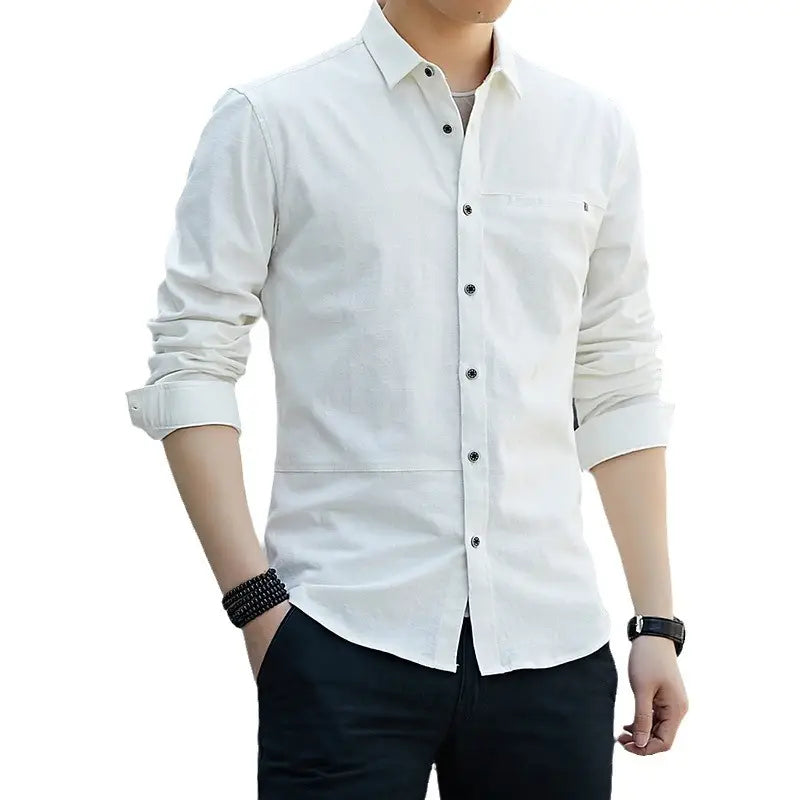 Men Slim Fit Long Sleeve Shirt White Office Work