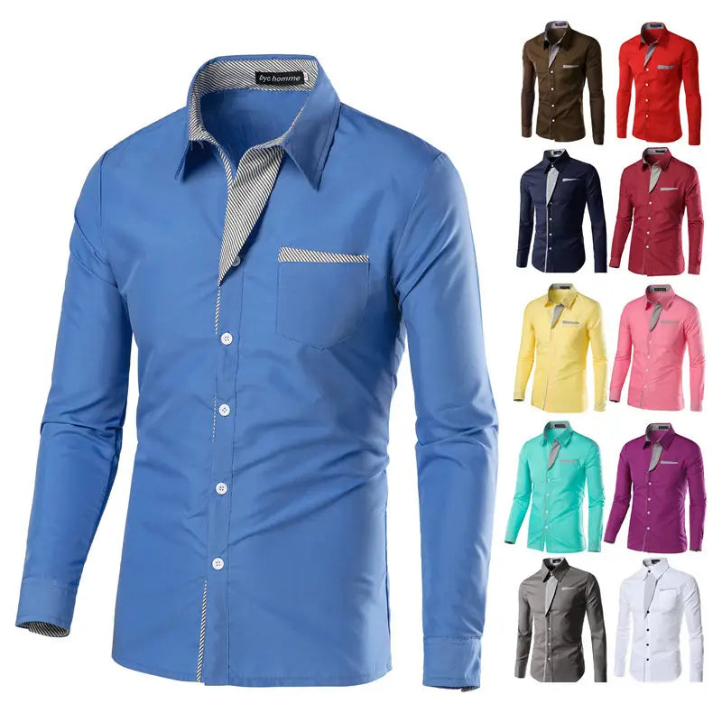 Men Slim Fit Long Sleeve Casual Shirt Plus Size Multi Color
