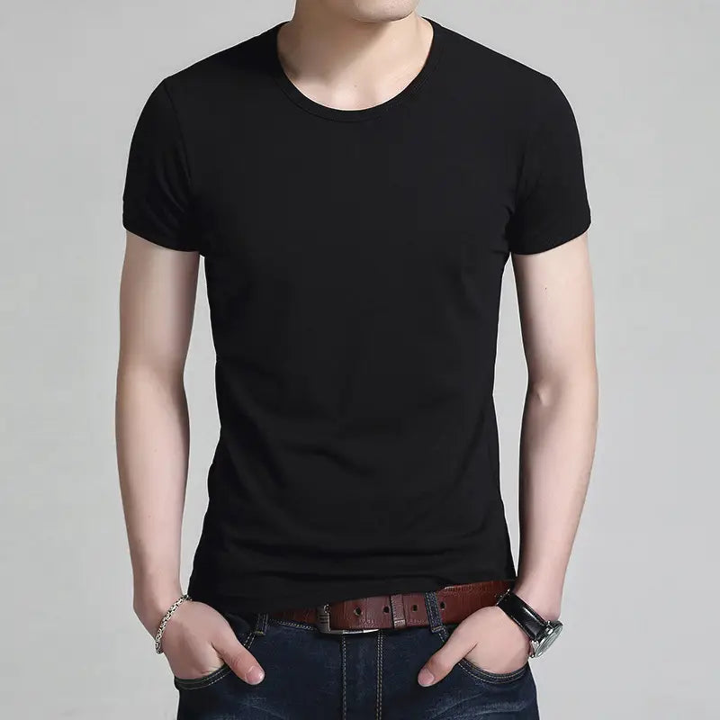 Men Slim Fit Black Cotton T-Shirt Round Neck