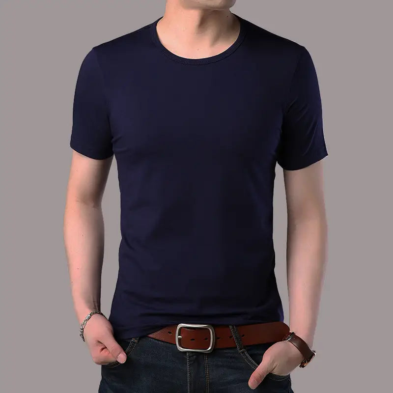 Men Slim Fit Black Cotton T-Shirt Round Neck
