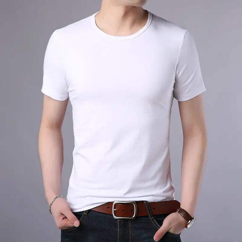 Men Slim Fit Black Cotton T-Shirt Round Neck