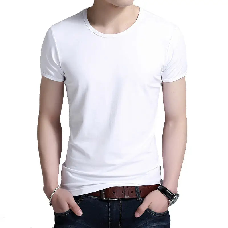 Men Slim Fit Black Cotton T-Shirt Round Neck