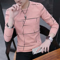 Men Long Sleeve Graphic T-Shirt Pink Korean Style New
