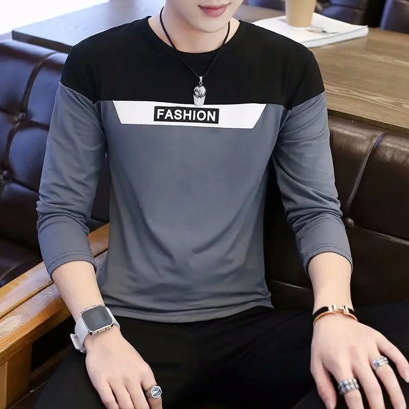 Men's Long Sleeve Fashion T-Shirt Autumn Casual Grey Black