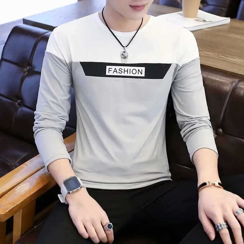 Men's Long Sleeve Fashion T-Shirt Autumn Casual Grey Black