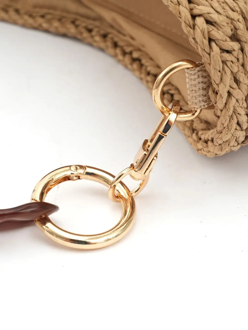 Handwoven Straw Chain Bag Cream Brown Adjustable Strap