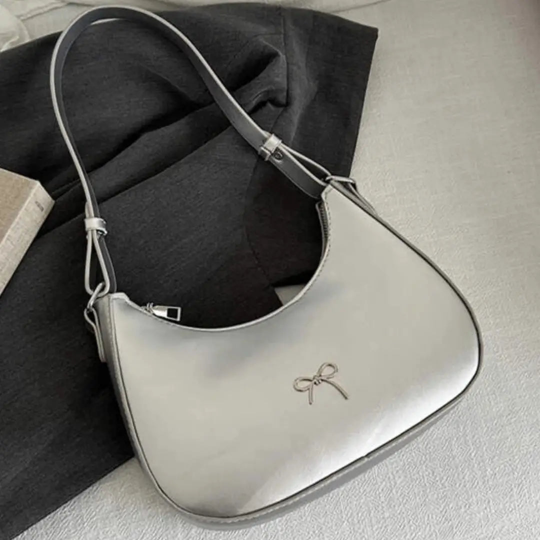 White Crescent Shaped Shoulder Bag with Bow Detail