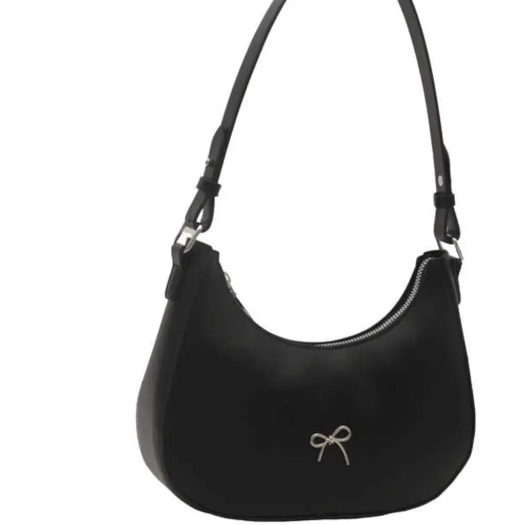 White Crescent Shaped Shoulder Bag with Bow Detail