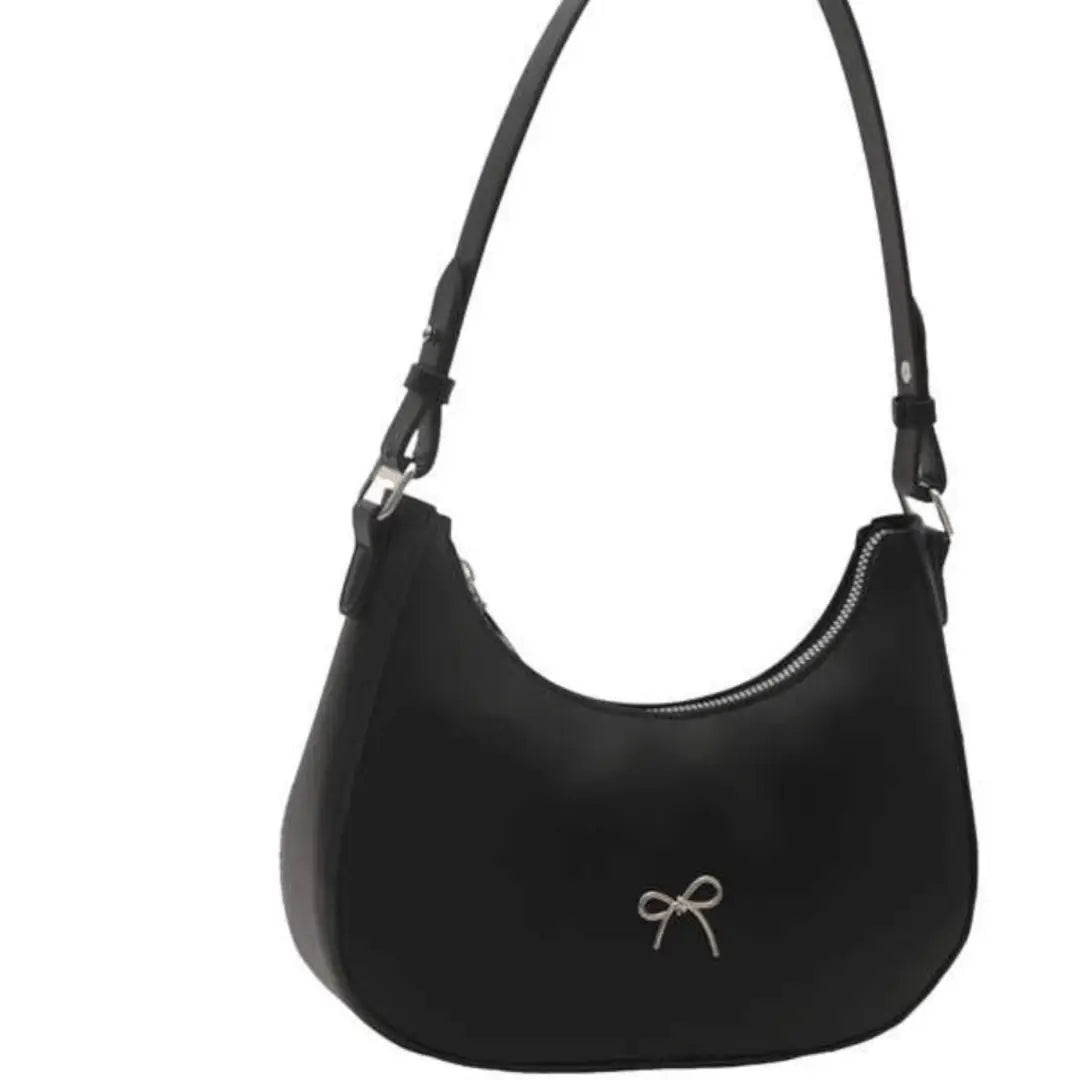 White Crescent Shaped Shoulder Bag with Bow Detail