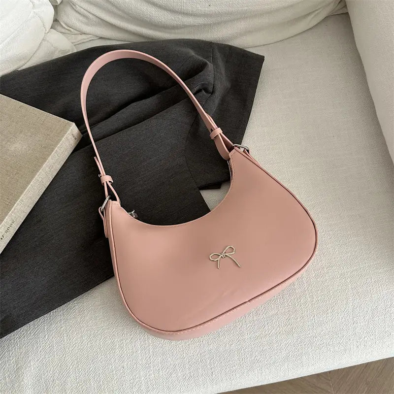 White Crescent Shaped Shoulder Bag with Bow Detail
