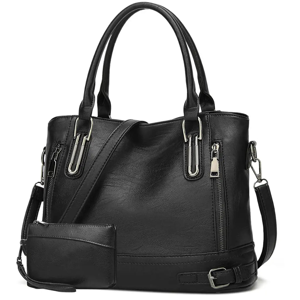 Red Faux Leather Tote Bag for Women with Adjustable Strap