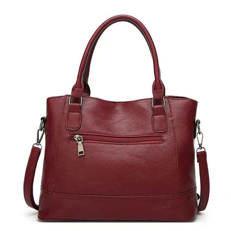 Red Faux Leather Tote Bag for Women with Adjustable Strap