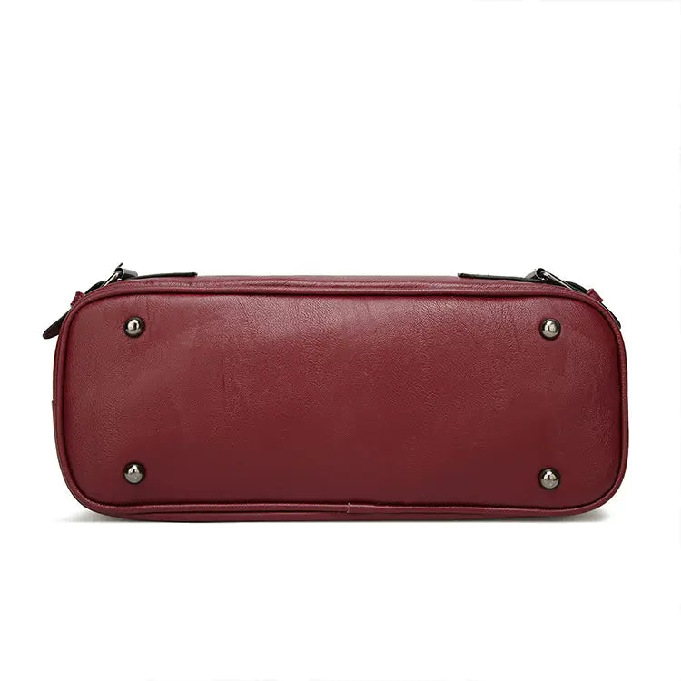 Red Faux Leather Tote Bag for Women with Adjustable Strap