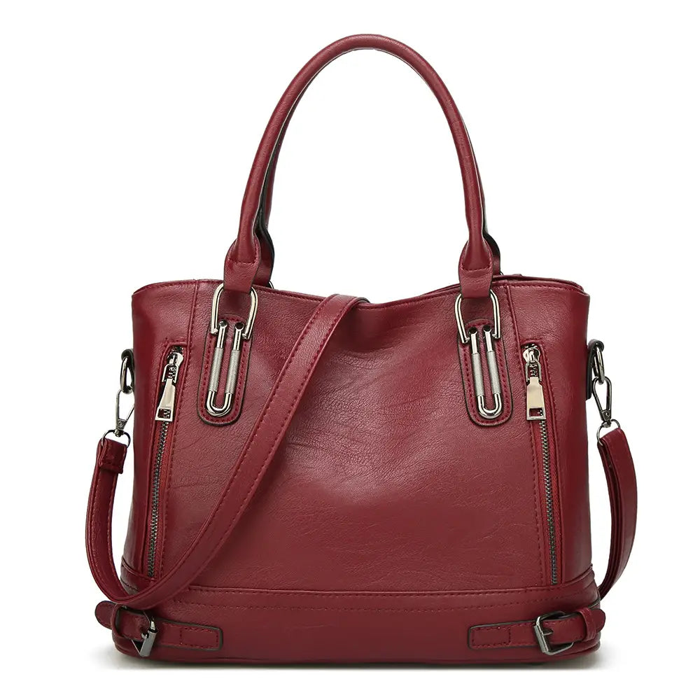 Red Faux Leather Tote Bag for Women with Adjustable Strap