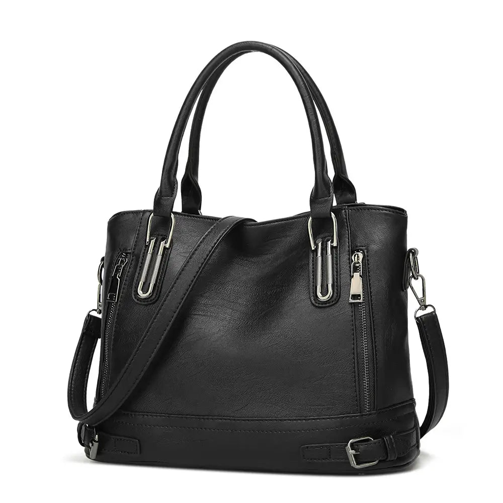 Red Faux Leather Tote Bag for Women with Adjustable Strap