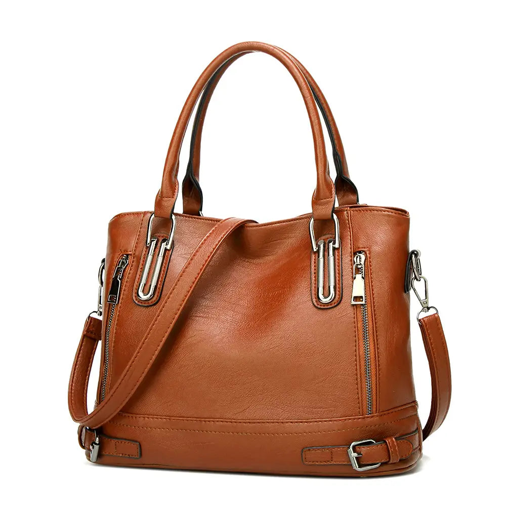 Red Faux Leather Tote Bag for Women with Adjustable Strap