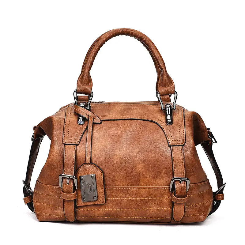 Waxed Leather Retro Boston Bag for Women