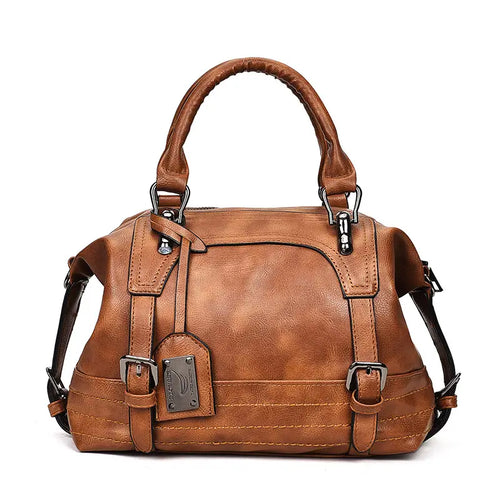 Waxed Leather Retro Boston Bag for Women